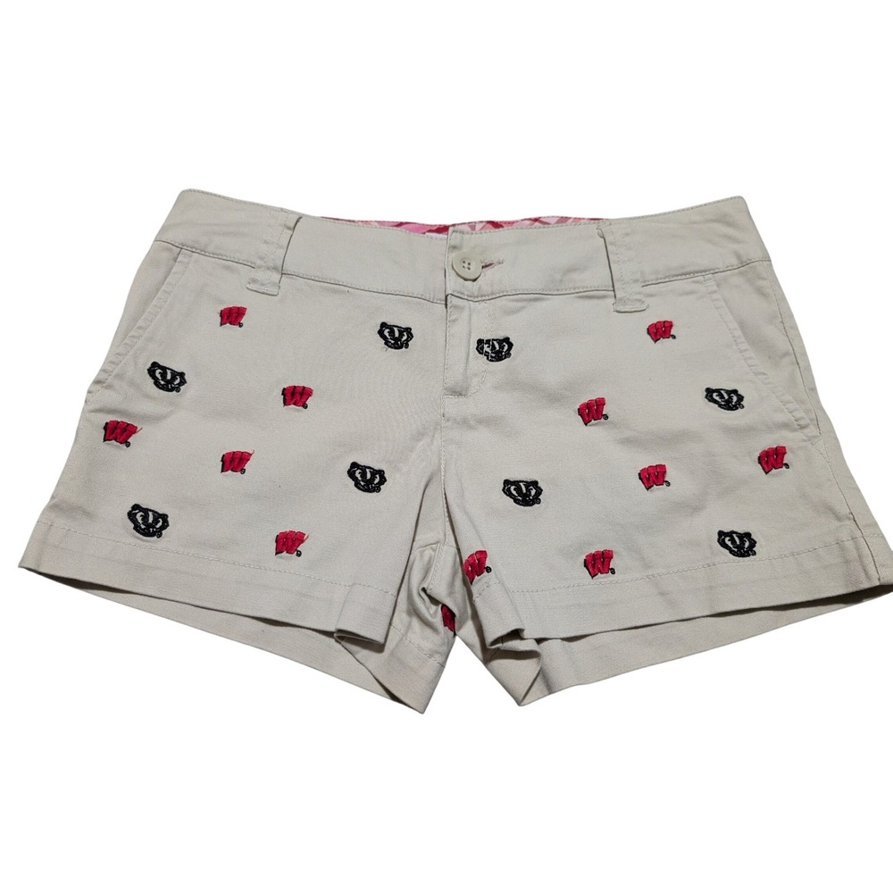 College Classics Shorts Women 30" Khaki Wisconsin Badgers Bucky Badger Embroider